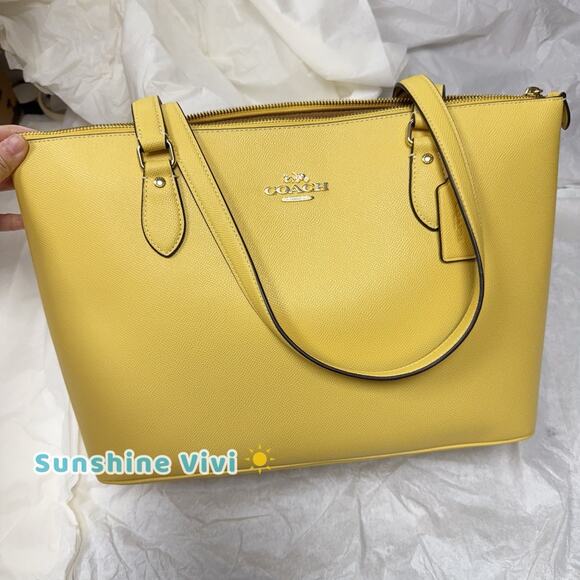NWT Coach Leather Gallery Tote Bag Handbag Leather Yellow cv402 - Picture 1 of 8